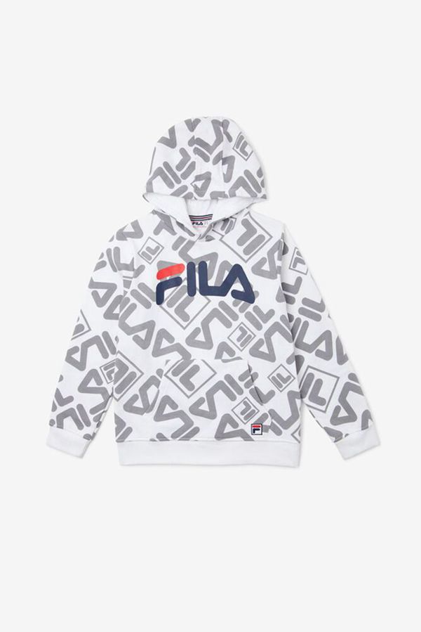 Fila Geometric Print Boy's Hoodies - White,NZ 251-31297